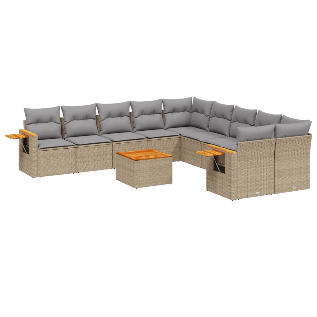NNEVL 11 Piece Garden Sofa Set with Cushions Beige Poly Rattan-1