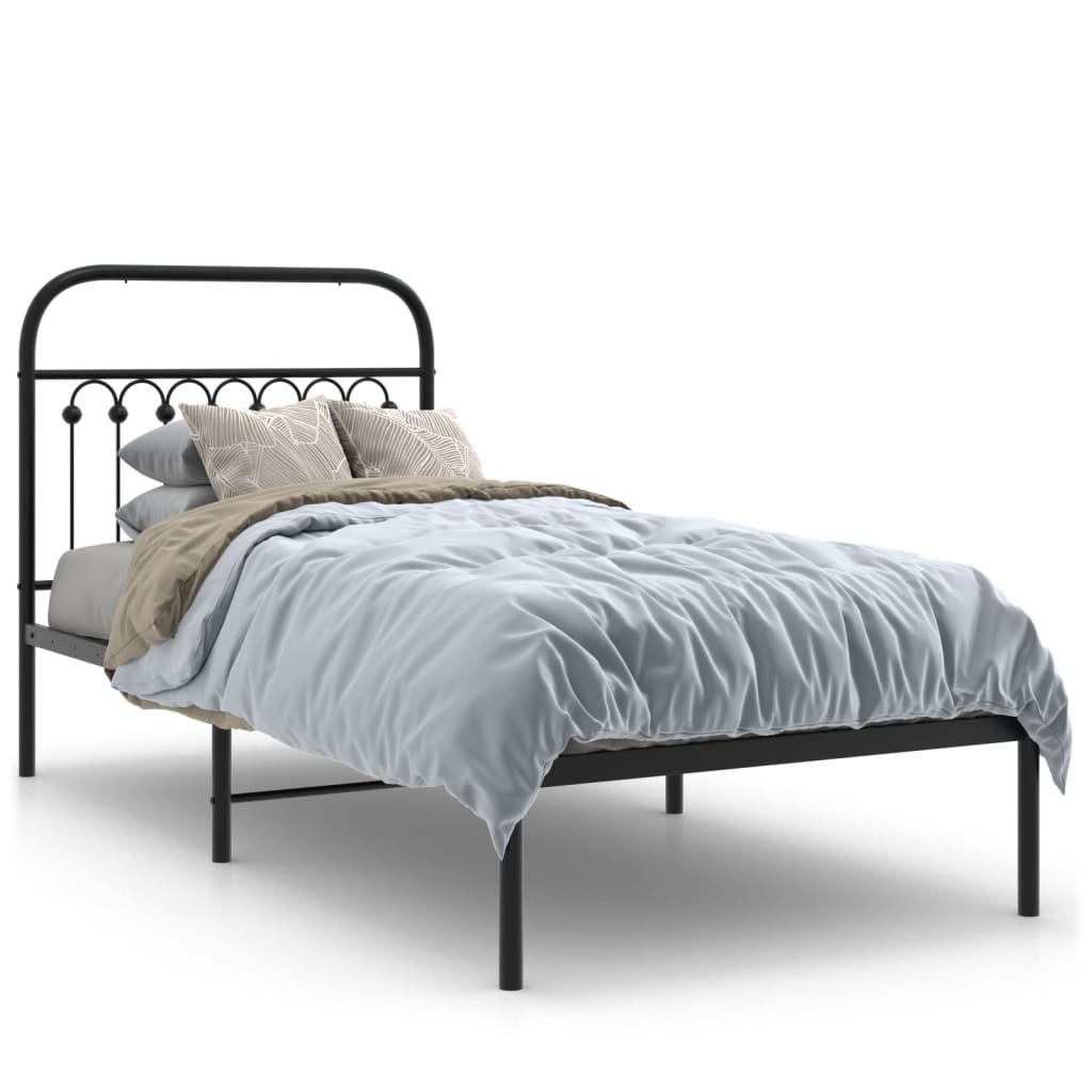 NNEVL Metal Bed Frame without Mattress with Headboard Black 90x190 cm-1