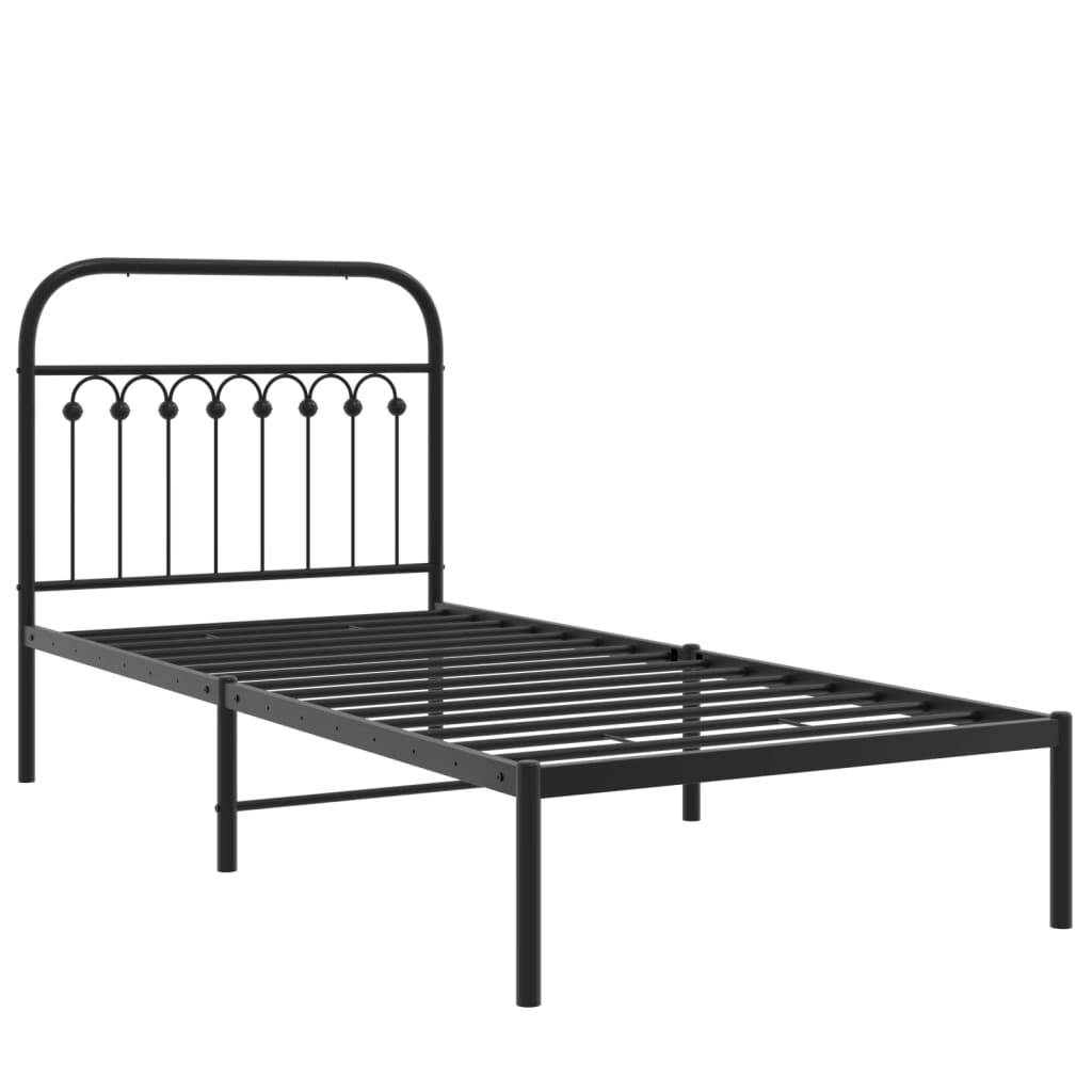 NNEVL Metal Bed Frame without Mattress with Headboard Black 90x190 cm-2