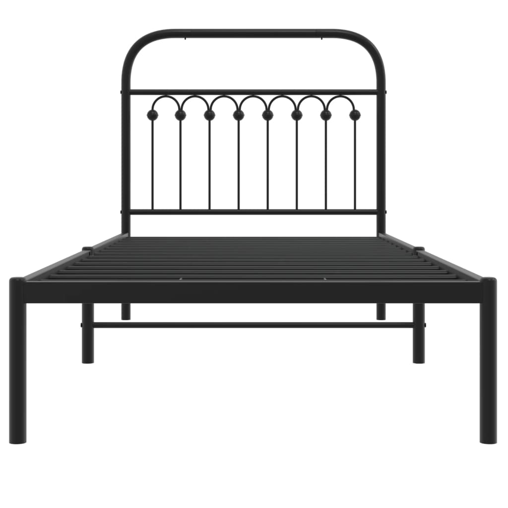 NNEVL Metal Bed Frame without Mattress with Headboard Black 90x190 cm-3