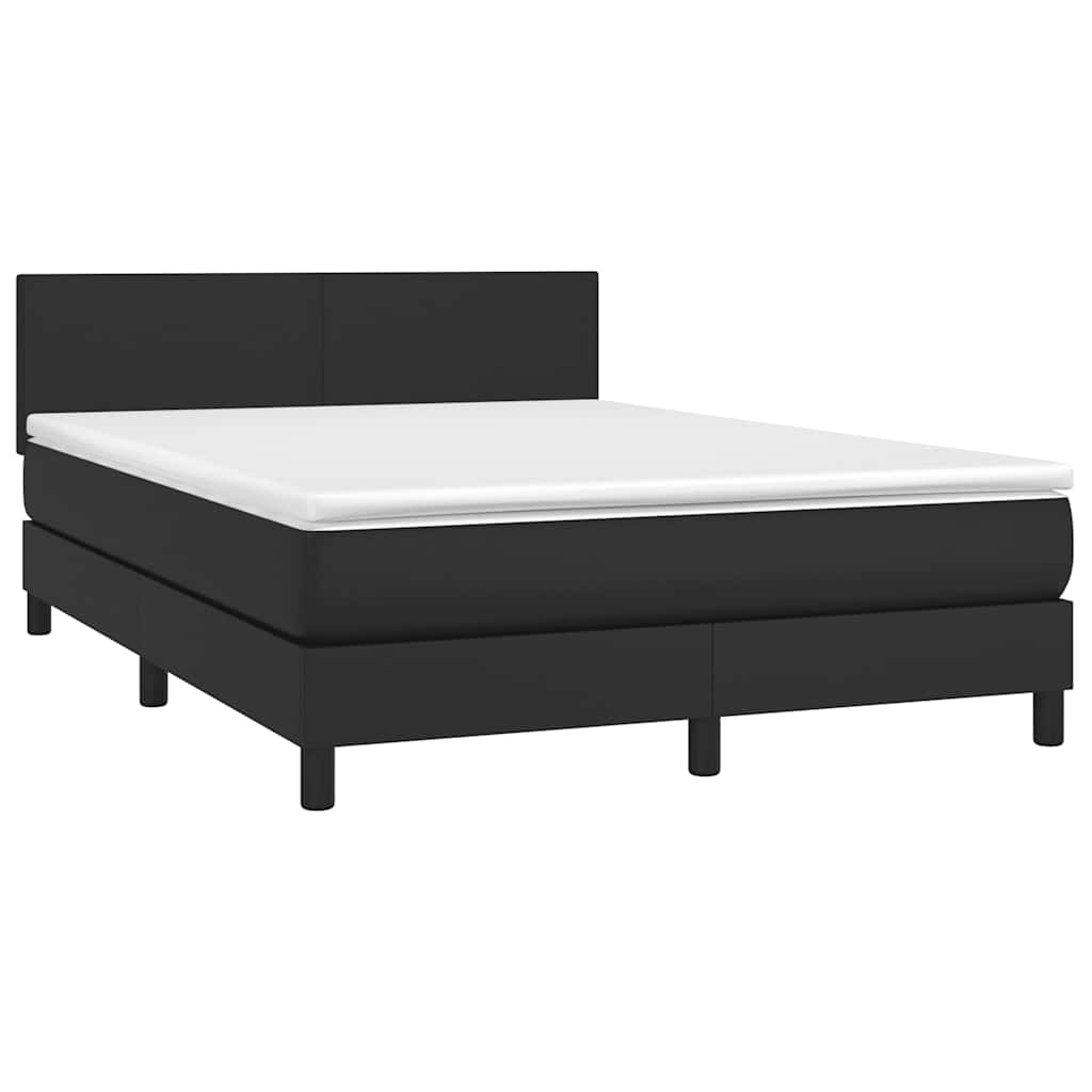 NNEVL Box Spring Bed with Mattress&LED Black 153x203 cm Queen Size Faux Leather-2