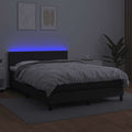 NNEVL Box Spring Bed with Mattress&LED Black 153x203 cm Queen Size Faux Leather-0