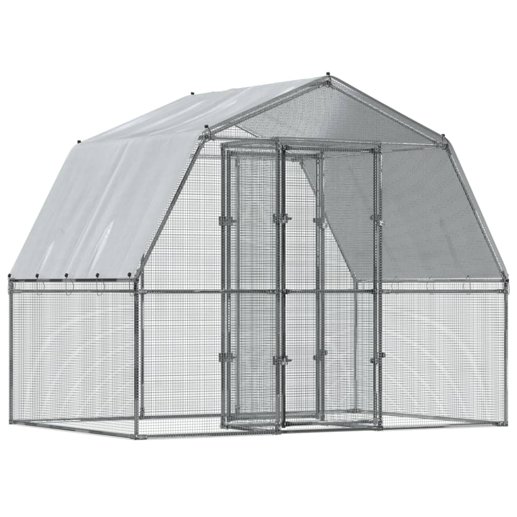 NNEVL Chicken Cages with Roof and Door Silver Galvanised Steel-1