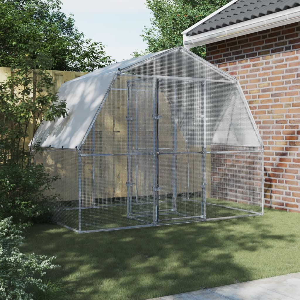 NNEVL Chicken Cages with Roof and Door Silver Galvanised Steel-2