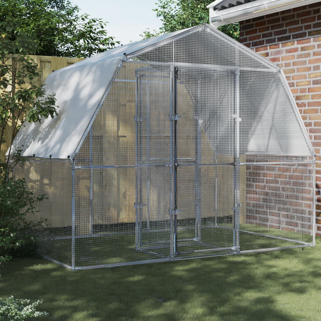 NNEVL Chicken Cages with Roof and Door Silver Galvanised Steel-0