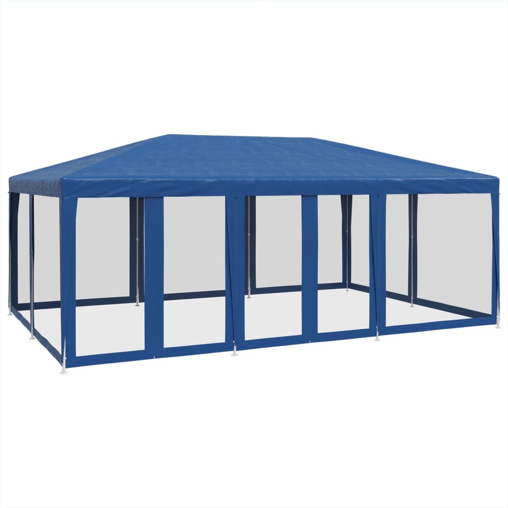 NNEVL Party Tent with 10 Mesh Sidewalls Blue 6x4 m HDPE-1