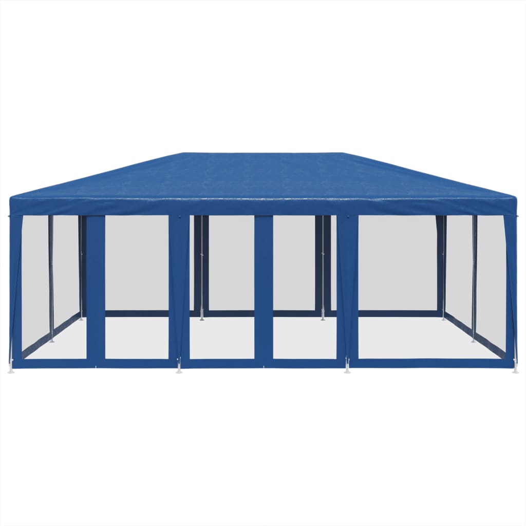 NNEVL Party Tent with 10 Mesh Sidewalls Blue 6x4 m HDPE-2