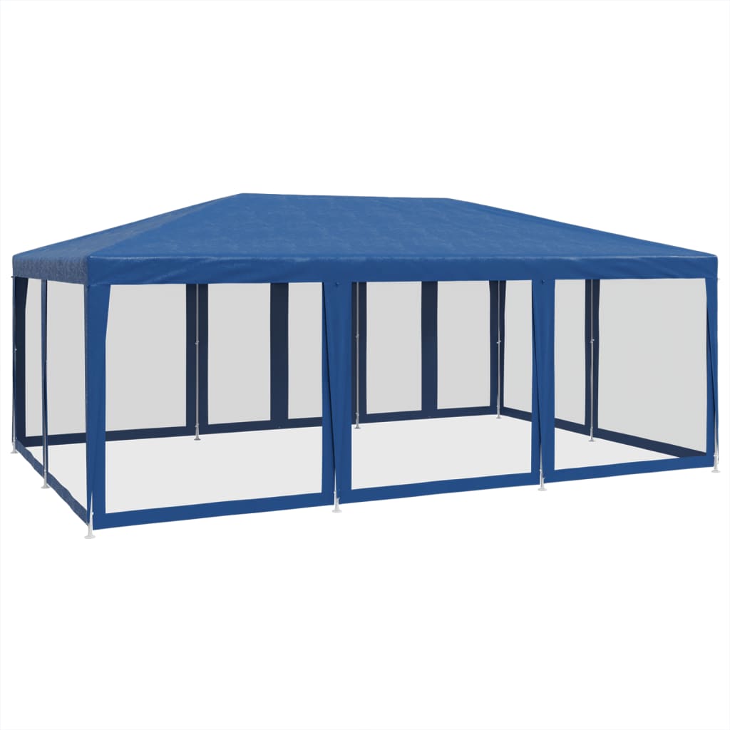 NNEVL Party Tent with 10 Mesh Sidewalls Blue 6x4 m HDPE-4