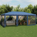 NNEVL Party Tent with 10 Mesh Sidewalls Blue 6x4 m HDPE-0