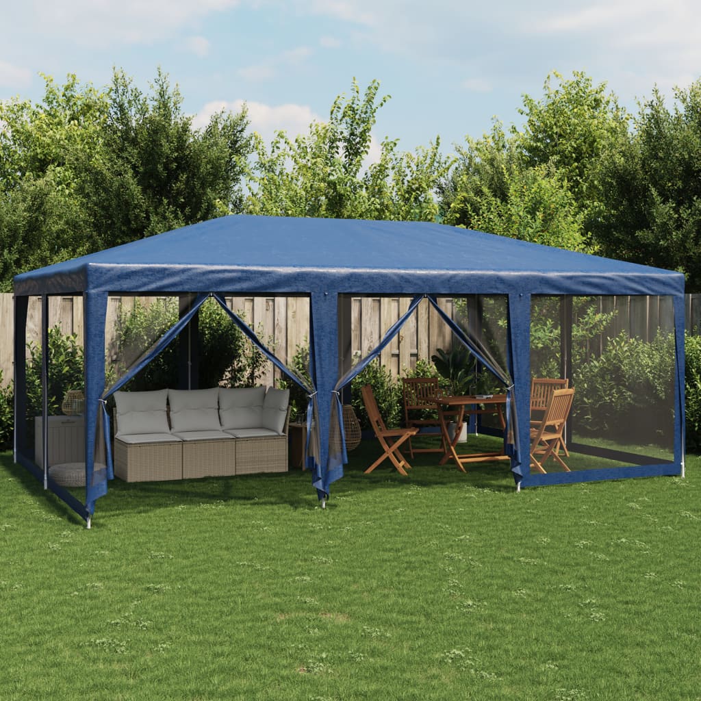 NNEVL Party Tent with 10 Mesh Sidewalls Blue 6x4 m HDPE-0