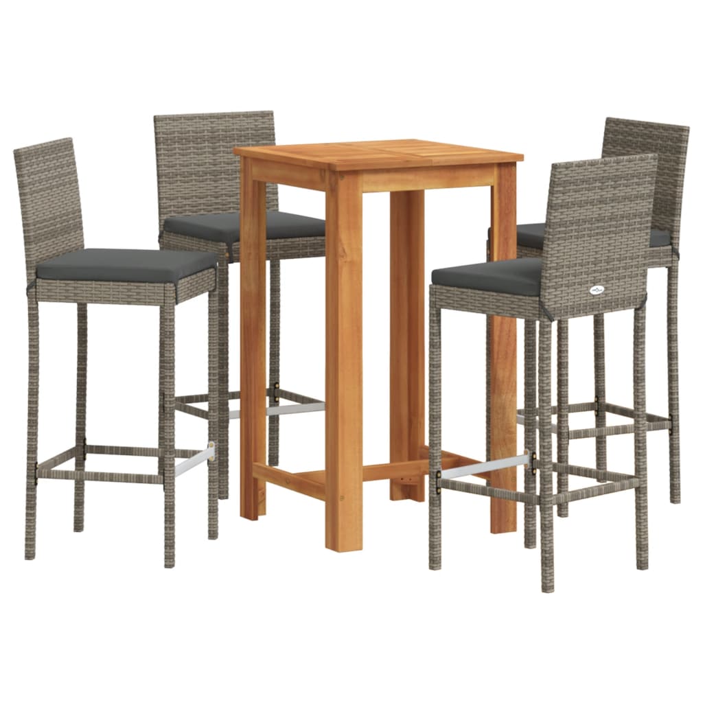 NNEVL 5 Piece Garden Bar Set Grey Solid Wood Acacia and Poly Rattan-1