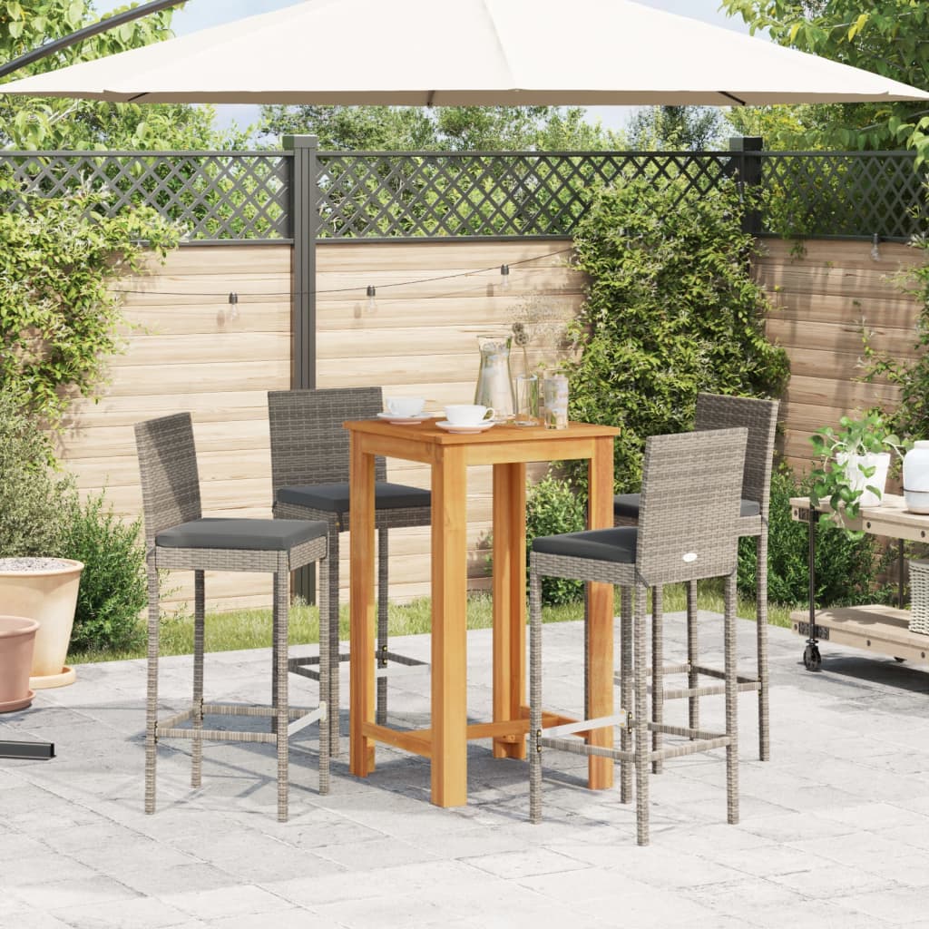 NNEVL 5 Piece Garden Bar Set Grey Solid Wood Acacia and Poly Rattan-2