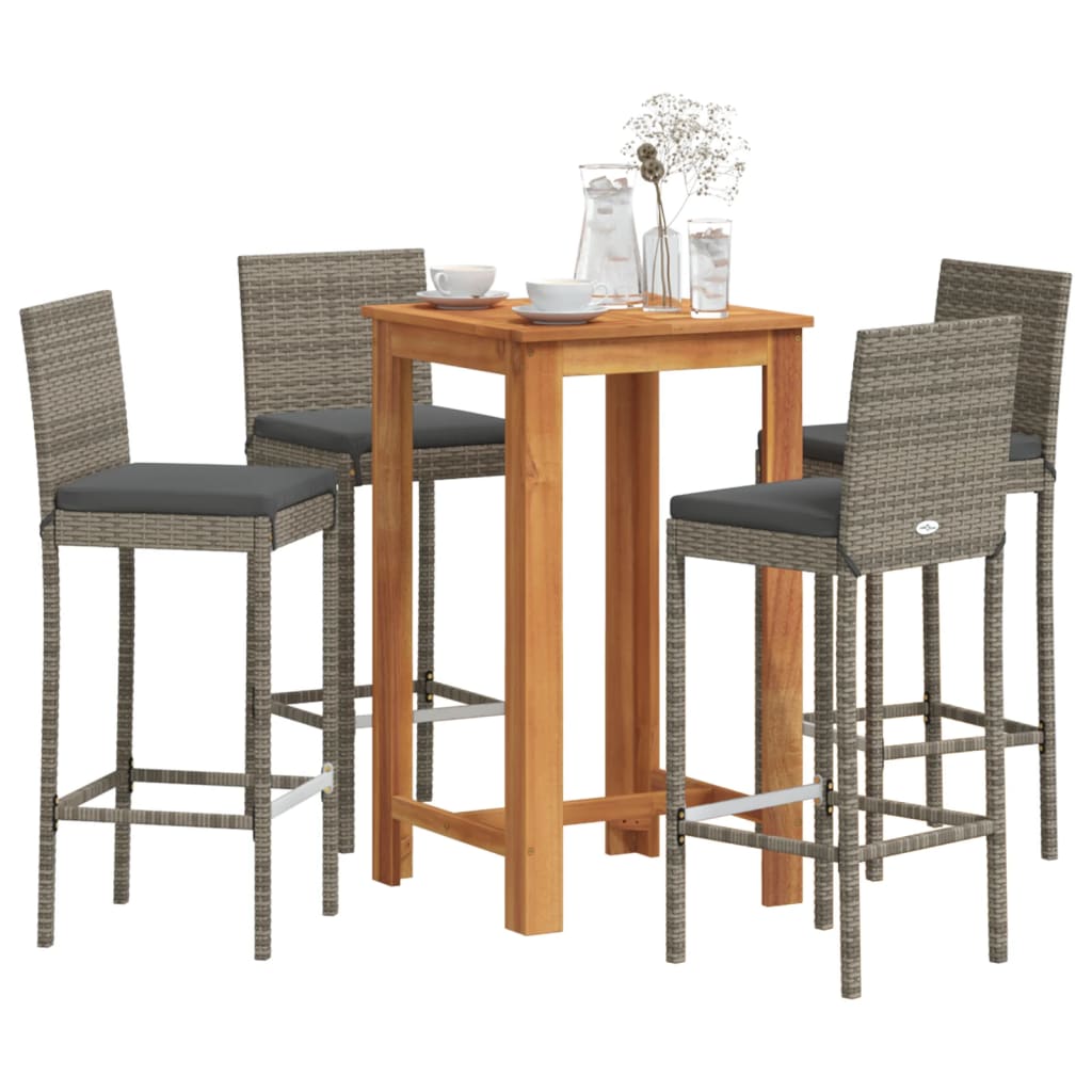 NNEVL 5 Piece Garden Bar Set Grey Solid Wood Acacia and Poly Rattan-0