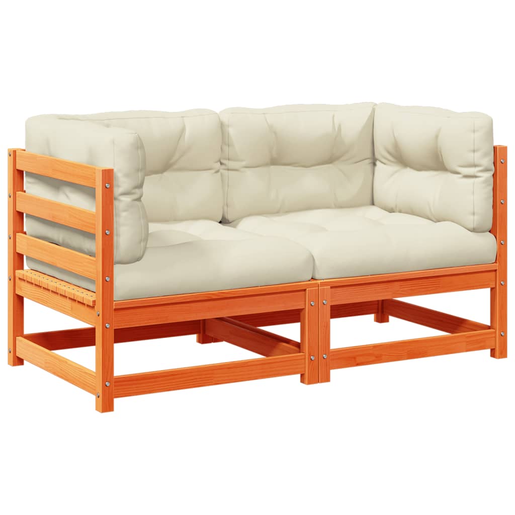 NNEVL 2 Piece Garden Sofa Set with Cushions Wax Brown Solid Wood Pine-1