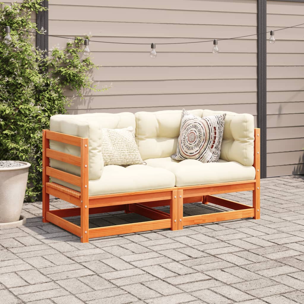 NNEVL 2 Piece Garden Sofa Set with Cushions Wax Brown Solid Wood Pine-2