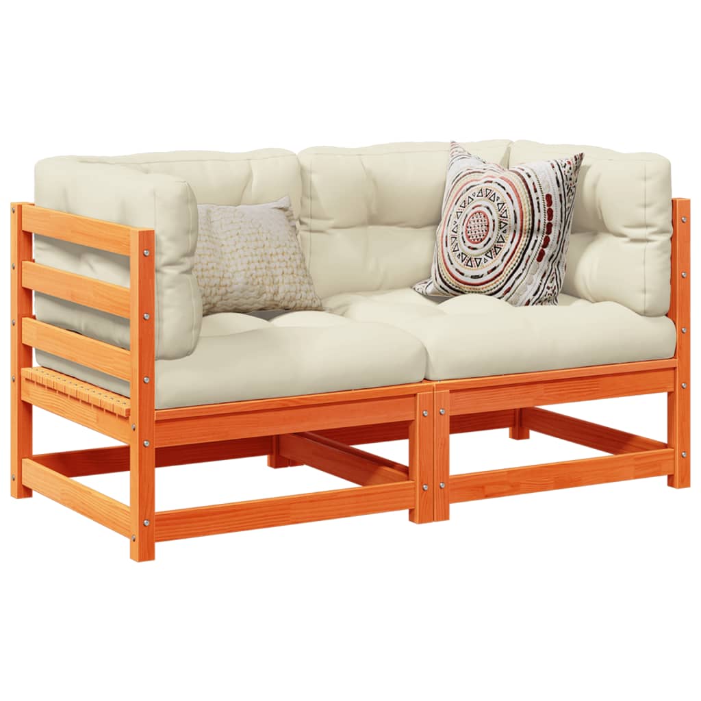NNEVL 2 Piece Garden Sofa Set with Cushions Wax Brown Solid Wood Pine-0