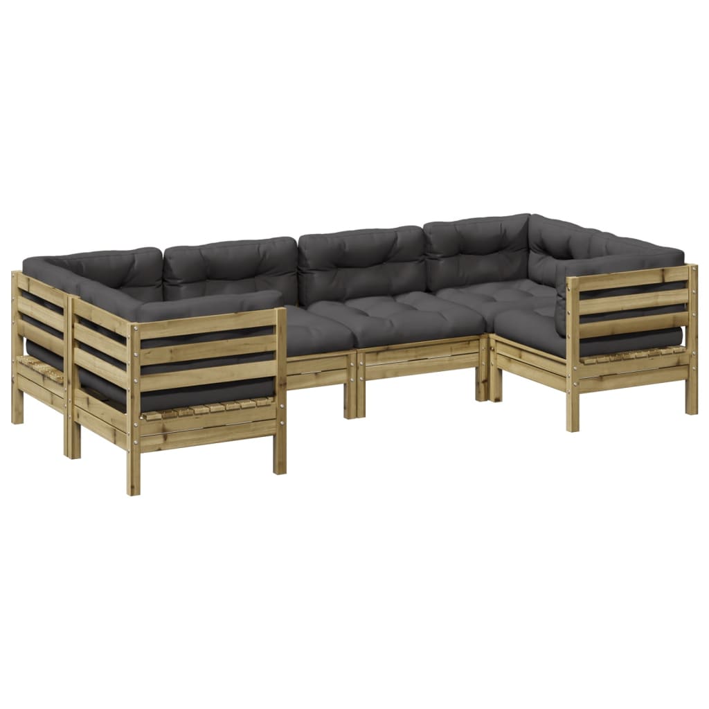 NNEVL 6 Piece Garden Sofa Set with Cushions Impregnated Wood Pine-1