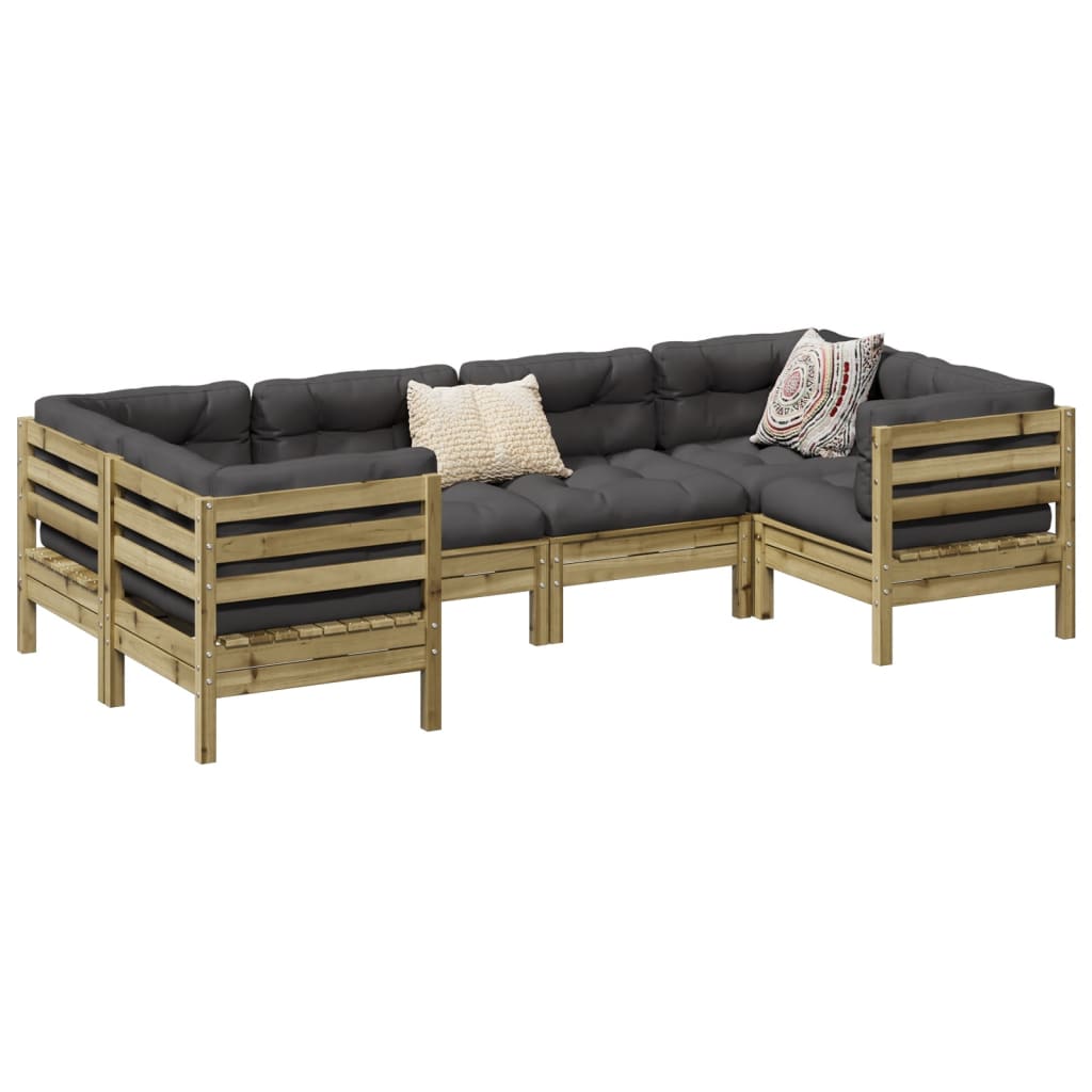 NNEVL 6 Piece Garden Sofa Set with Cushions Impregnated Wood Pine-0