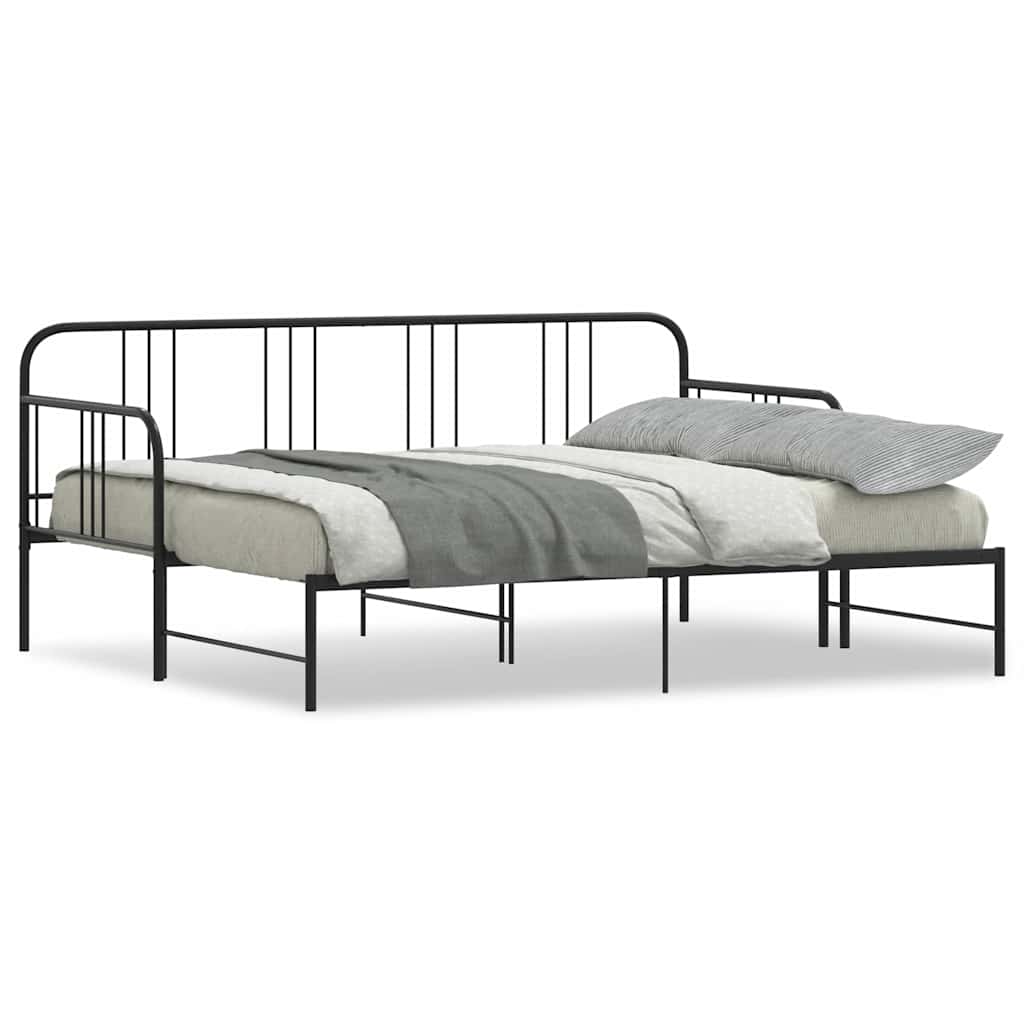 NNEVL Daybed with Trundle without Mattress Black 92x187 cm Single Metal-1
