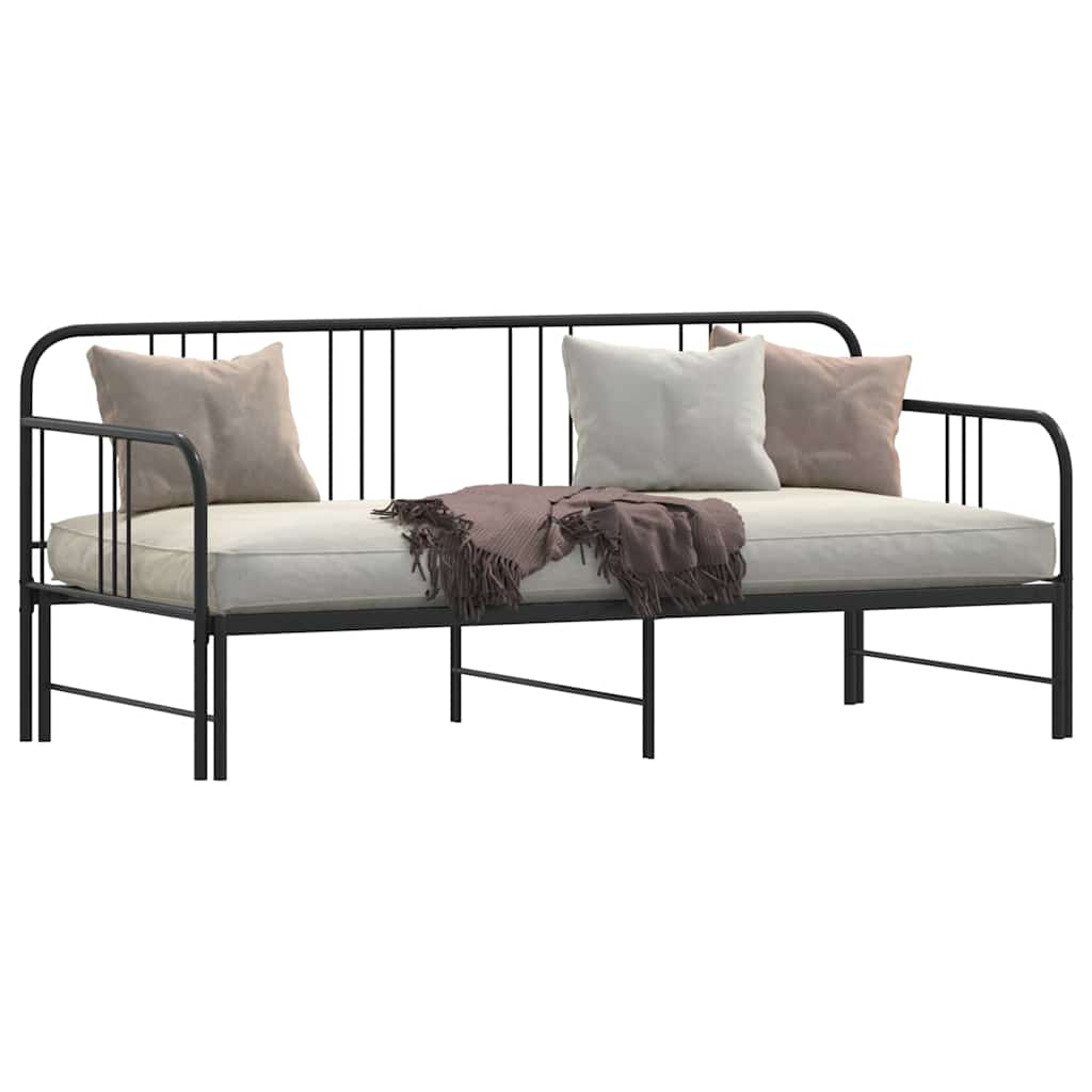 NNEVL Daybed with Trundle without Mattress Black 92x187 cm Single Metal-2