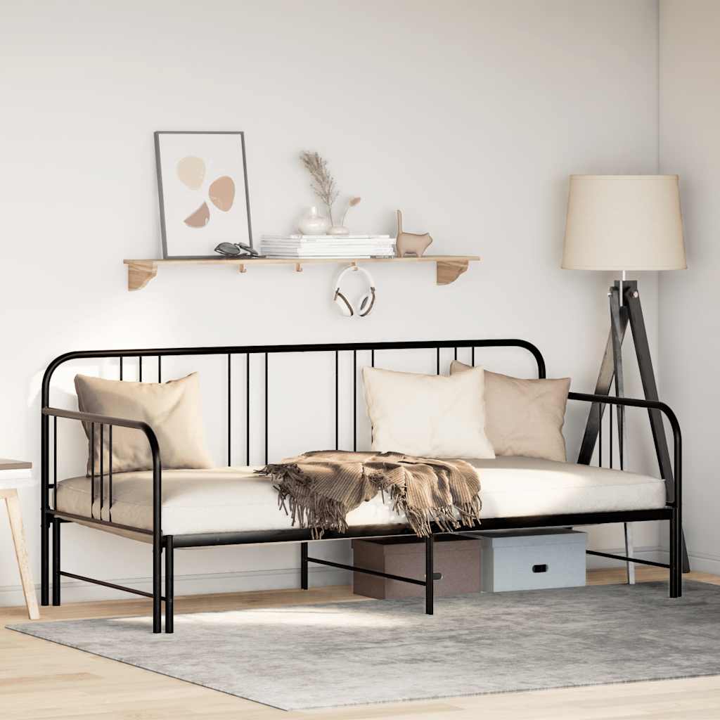 NNEVL Daybed with Trundle without Mattress Black 92x187 cm Single Metal-3
