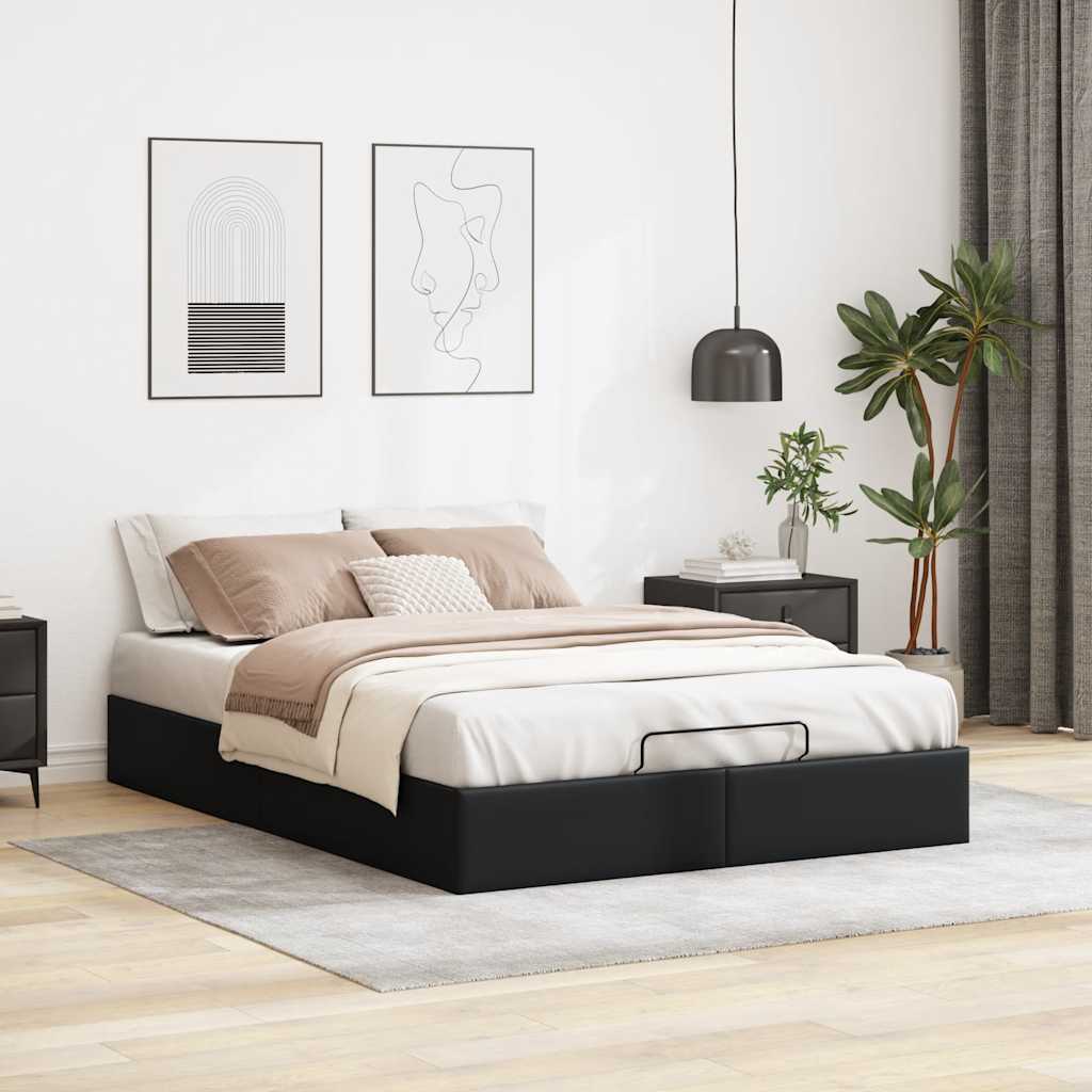 NNEVL Ottoman Storage Bed Frame without Mattress Black Double Faux Leather-2