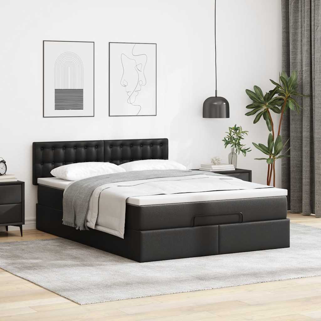 NNEVL Ottoman Bed with Mattress Black Queen Faux Leather-2