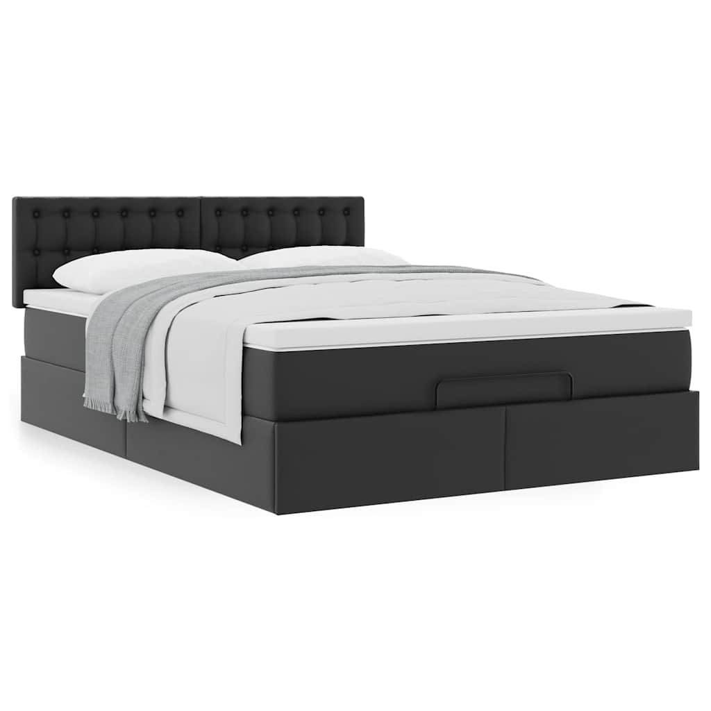 NNEVL Ottoman Bed with Mattress Black Queen Faux Leather-3