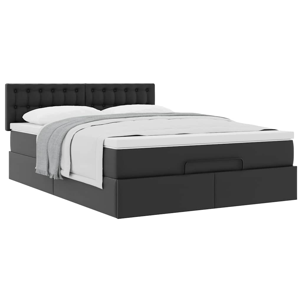 NNEVL Ottoman Bed with Mattress Black Queen Faux Leather-4