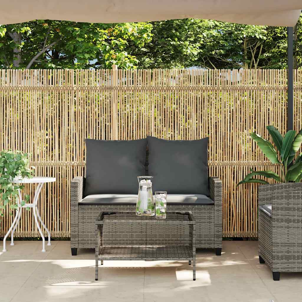 NNEVL Garden Sofa 2-Seater with Cushions&Table Grey Poly Rattan-3