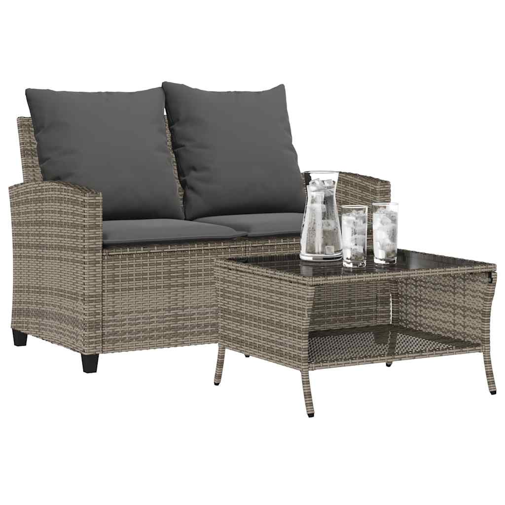 NNEVL Garden Sofa 2-Seater with Cushions&Table Grey Poly Rattan-0