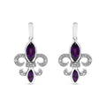 .925 Sterling Silver Marquise Cut Amethyst and Diamond Accent Fleur De Lis Dangle Stud Earrings (H-I Color, SI1-SI2 Clarity)-0