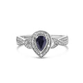 .925 Sterling Silver 6x4mm Pear Sapphire Gemstone with Diamond Accent Fashion Halo Ring