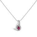 .925 Sterling Silver Red Ruby and Diamond Accent Milgrain Swirl Pendant Necklace - 18" Inches