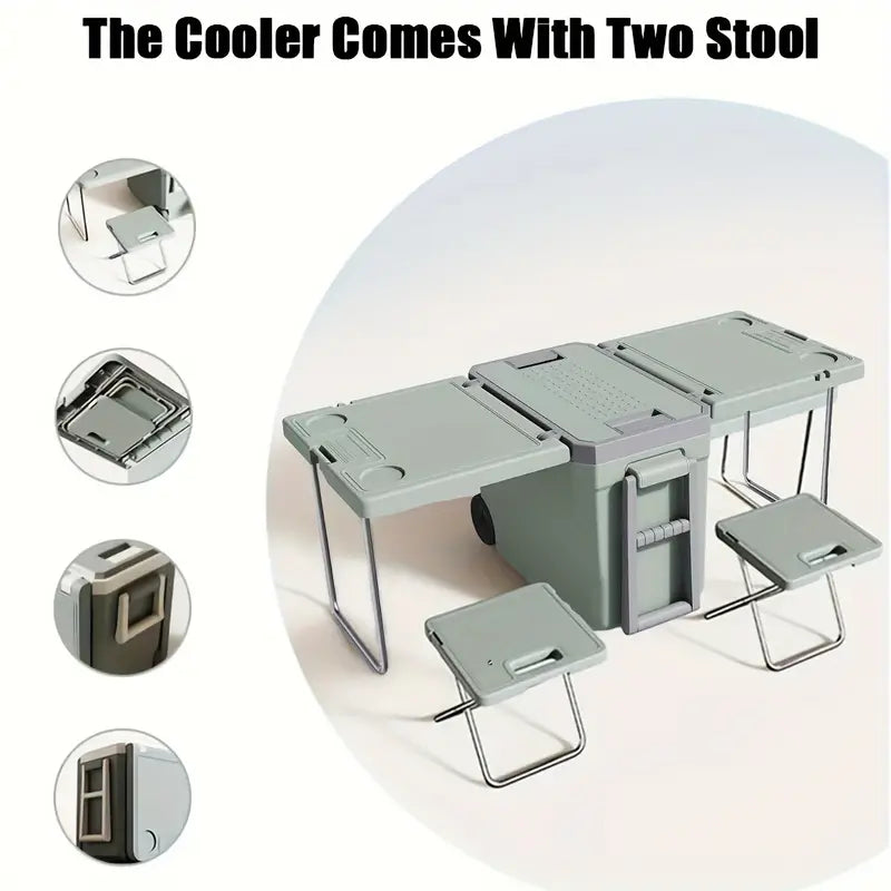 NNETM 32L Portable Outdoor Cooler Box & Folding Table Chair Set-3