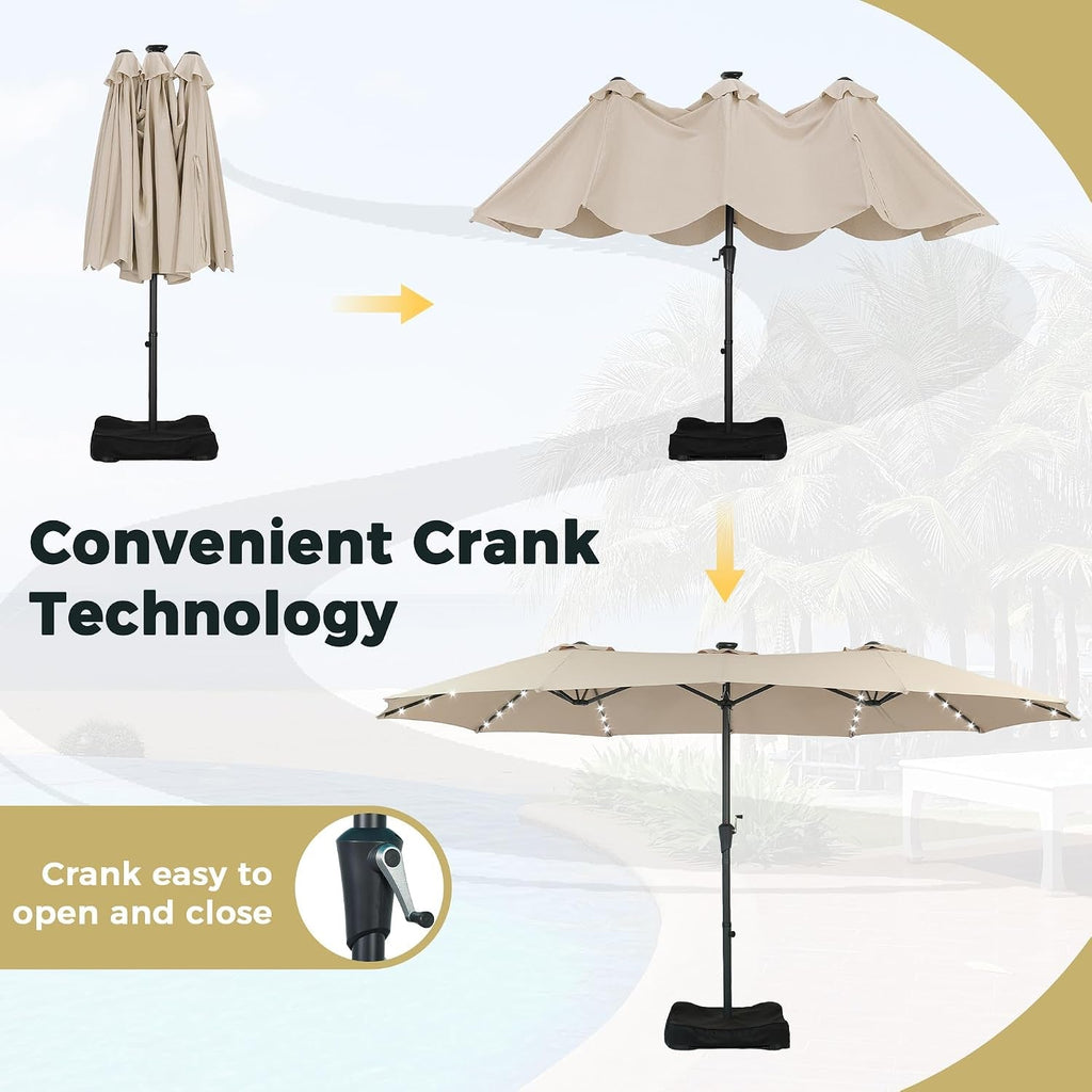 15Foot Double Sided Rectangular Patio Solar Umbrella-1