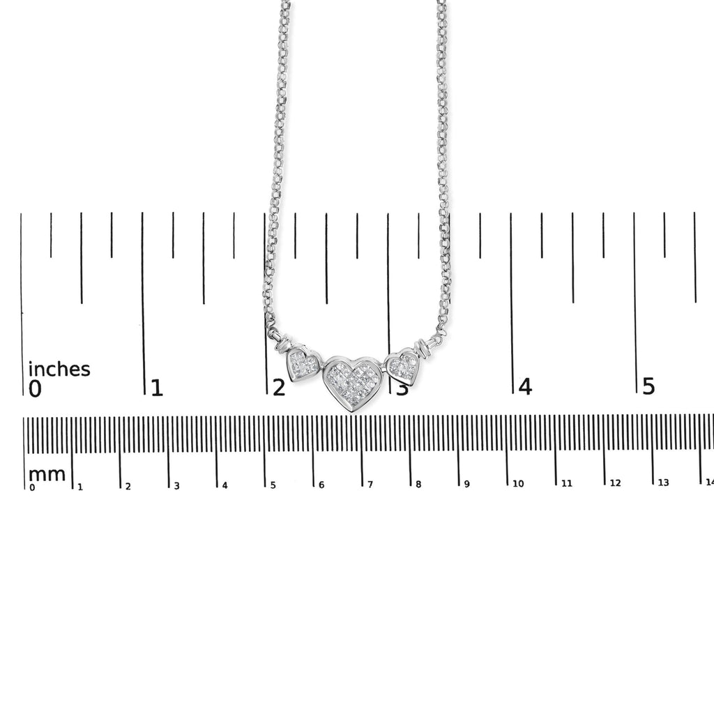 14K White Gold 1.0 Cttw Princess Cut Diamond Three Heart 18" Statement Pendant Necklace (H-I Color, SI2-I1 Clarity)-4
