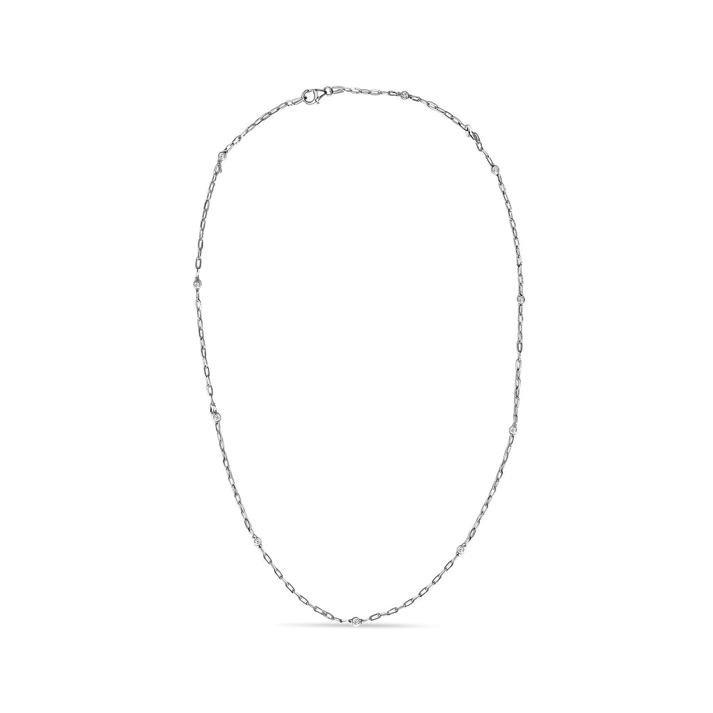 14K White Gold Bezel Set 1.00 Cttw Diamond 11 Station Necklace-0
