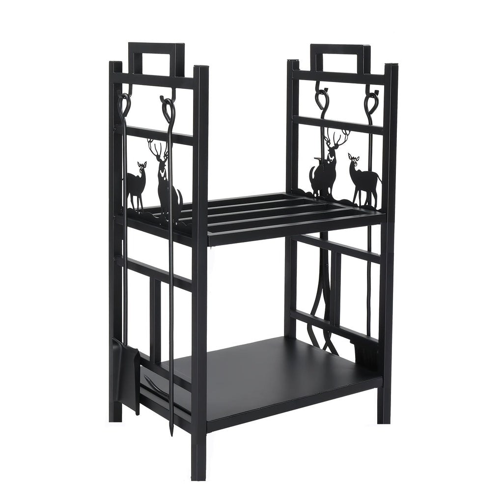 NNETM 2-Tier Firewood Rack with Hooks-0