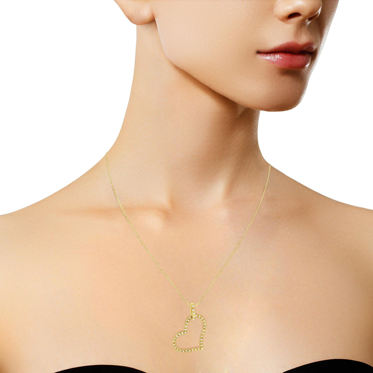 10K Yellow Gold 1/4 cttw Prong Set Round-Cut Diamond Open Heart 18" Pendant Necklace (K-L Color, I1-I2 Clarity)-2