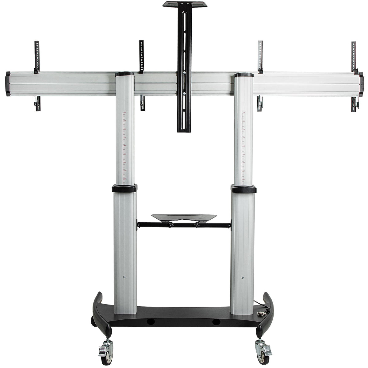 Star Tech Dual TV Cart for 37-60in VESA TVs up to 110lb/50kg each - Height Adjustable TV Mount, Mobile Display Cart w/ Equipment Shelves - Rolling TV Cart on Wheels - Rolling TV Stand
