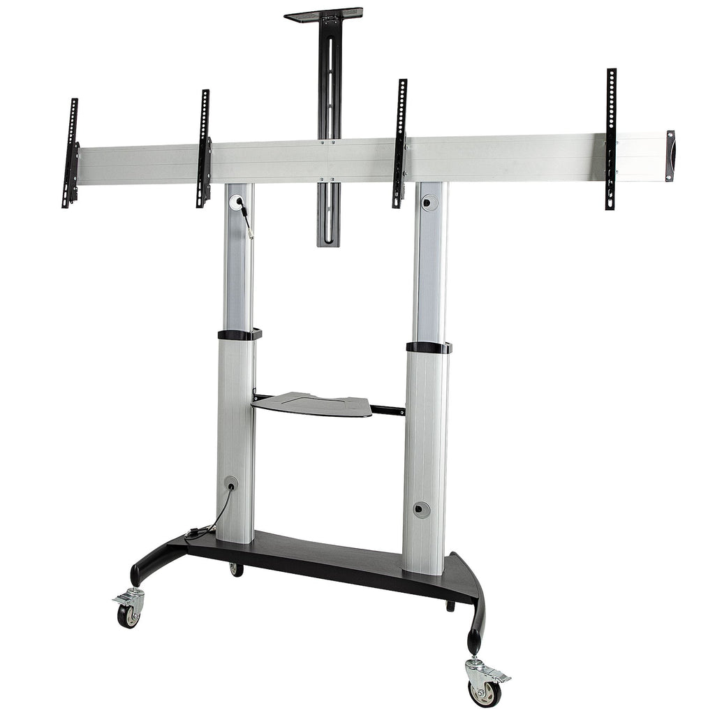Star Tech Dual TV Cart for 37-60in VESA TVs up to 110lb/50kg each - Height Adjustable TV Mount, Mobile Display Cart w/ Equipment Shelves - Rolling TV Cart on Wheels - Rolling TV Stand