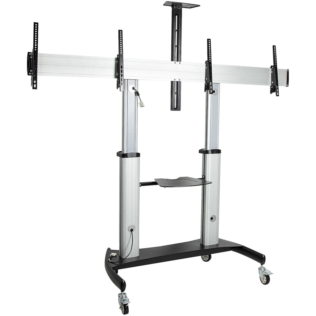 Star Tech Dual TV Cart for 37-60in VESA TVs up to 110lb/50kg each - Height Adjustable TV Mount, Mobile Display Cart w/ Equipment Shelves - Rolling TV Cart on Wheels - Rolling TV Stand