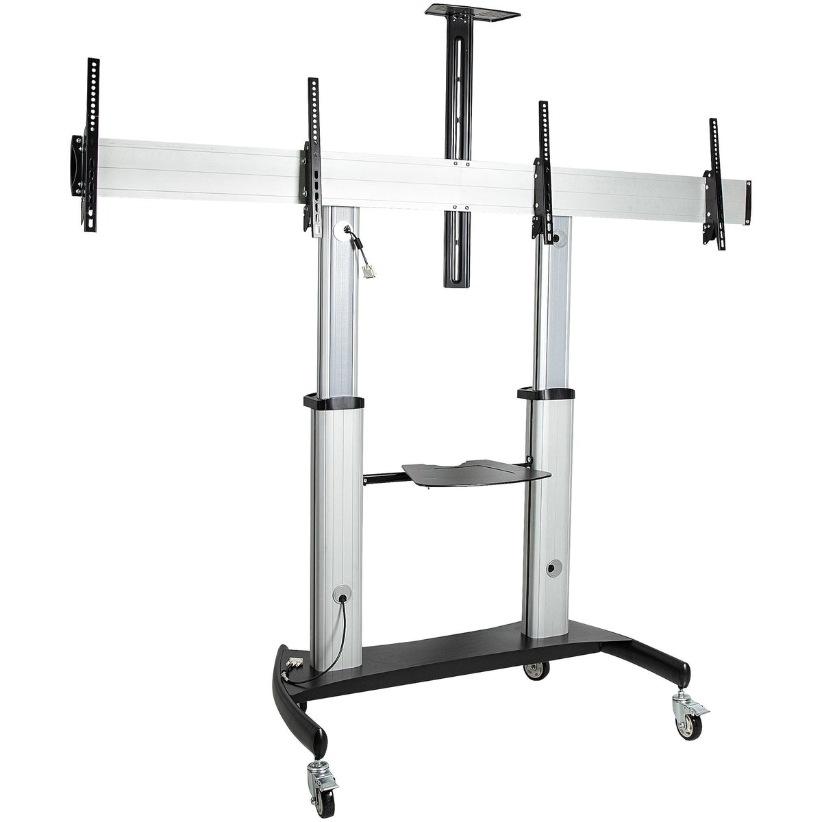 Star Tech Dual TV Cart for 37-60in VESA TVs up to 110lb/50kg each - Height Adjustable TV Mount, Mobile Display Cart w/ Equipment Shelves - Rolling TV Cart on Wheels - Rolling TV Stand