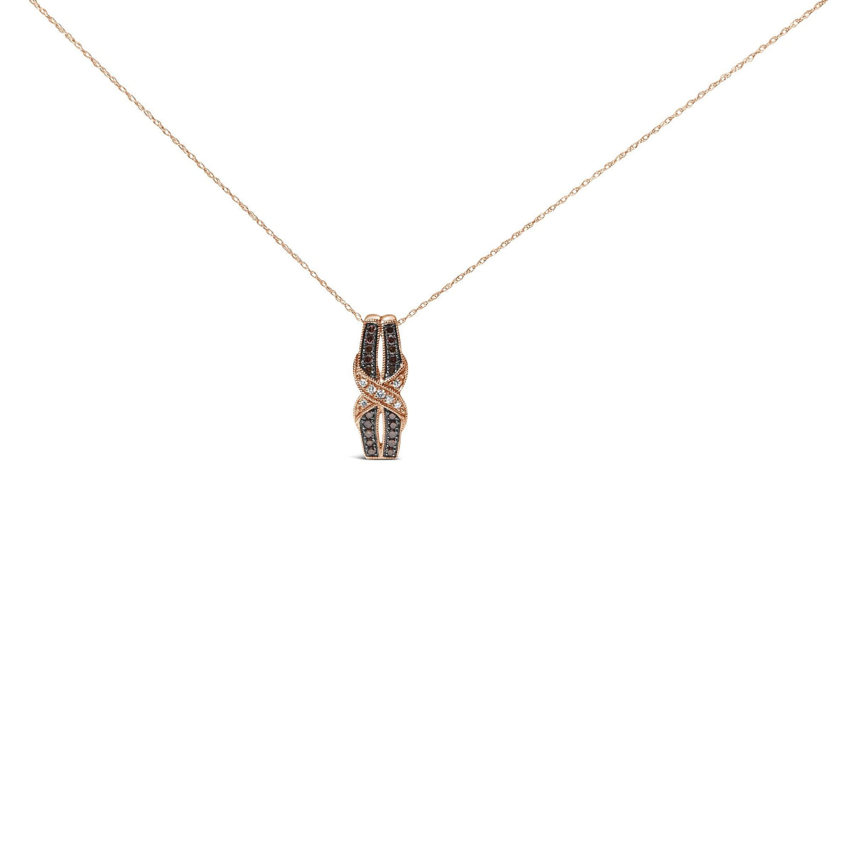 10K Rose Gold 1/4 Cttw White and Chocolate Brown Diamond Infinity Twist Pendant Necklace (I-J Color, I1-I2 Clarity)-1
