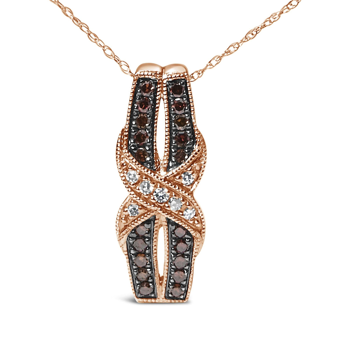 10K Rose Gold 1/4 Cttw White and Chocolate Brown Diamond Infinity Twist Pendant Necklace (I-J Color, I1-I2 Clarity)-0