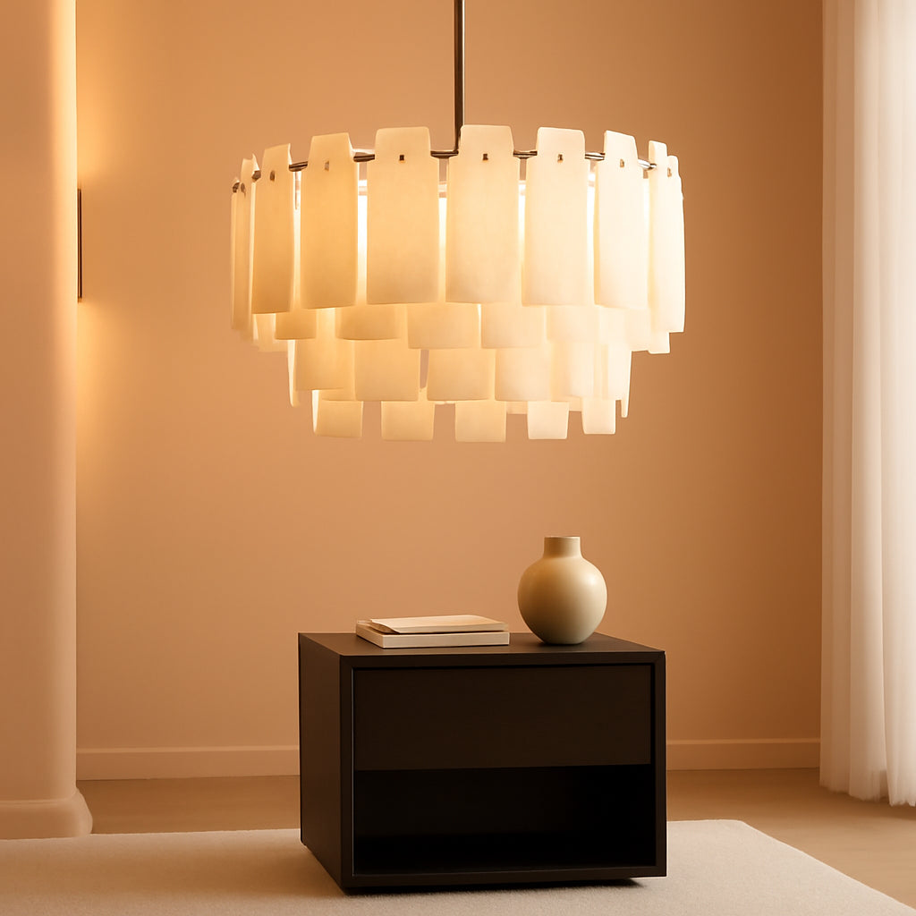Spanish Gold Alabaster Chandelier 24 Inch Lighting