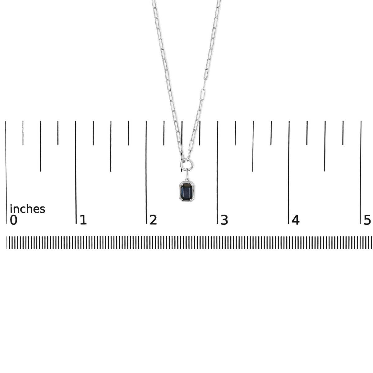 10K White Gold Emerald Cut 6x4 MM Blue Sapphire Solitaire Pendant Necklace - 18 inch