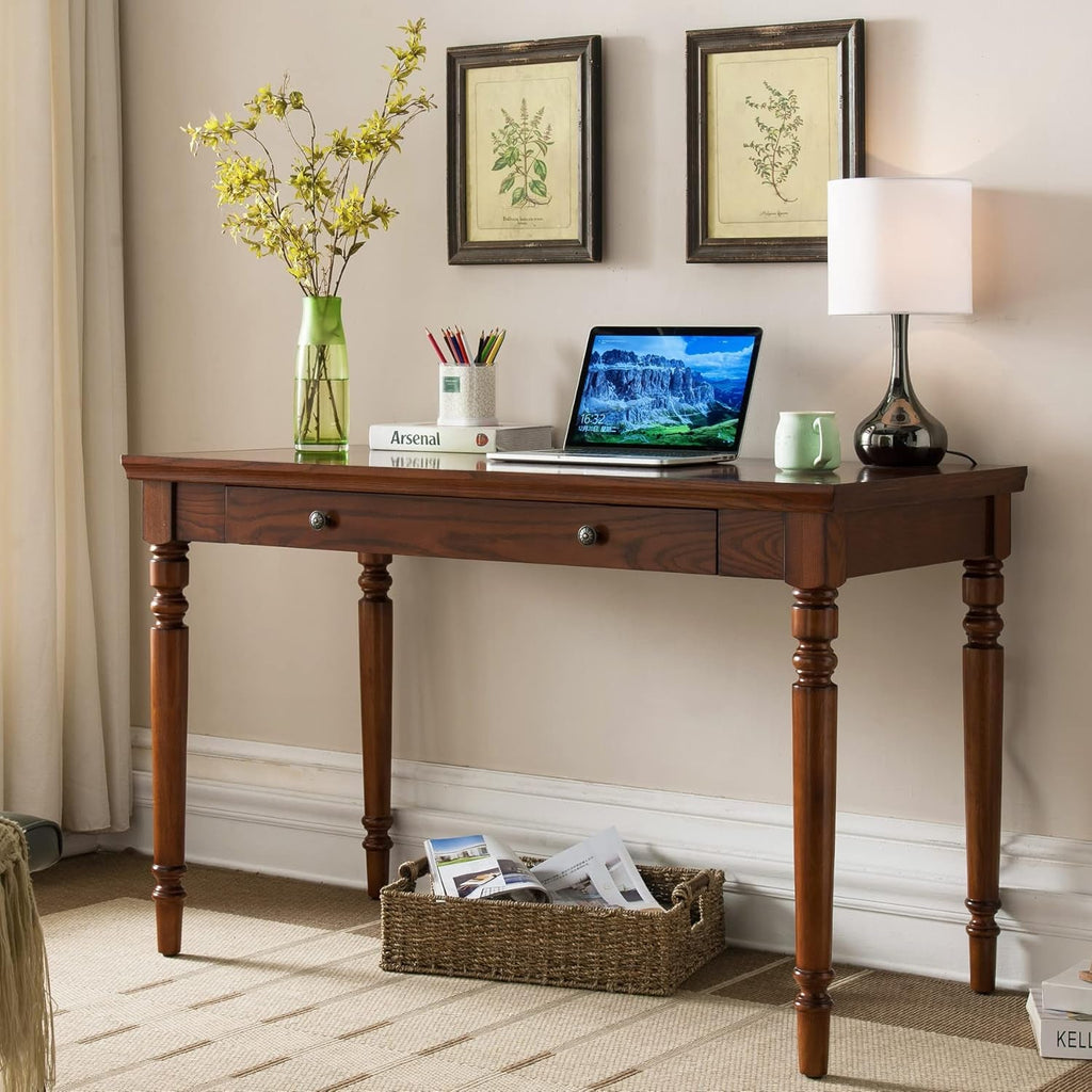 Mission Oak Finish Desk 48Inch Solid Wood Keyboard Drawer-1