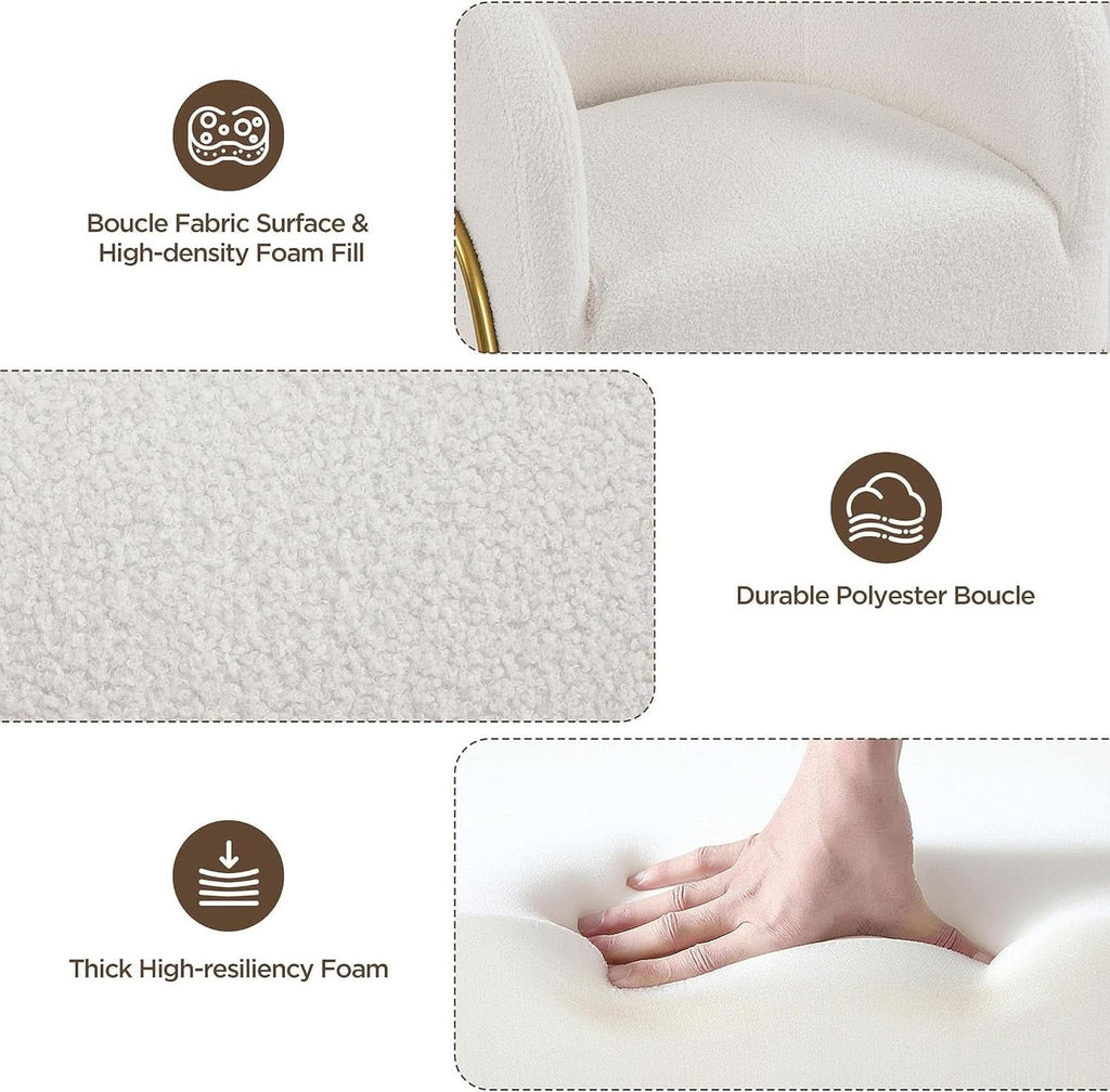 Ivory Boucle Accent Chairs Set Of 2 With Gold Legs-3